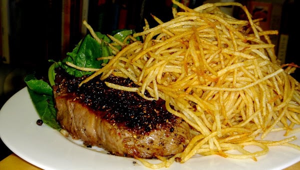 If you have a deep-fryer at home, recreating these classic steak frites is quite simple; if you don't, the process of frying the potatoes will just be slightly more involved. I've supplied a recipe for a spicy aioli, which is delicious with frites. It yields more than enough for two servings of frites and will keep for weeks in the refrigerator. // alexandracooks.com If you have a deep-fryer at home, recreating these classic steak frites is quite simple; if you don't, the process of frying the potatoes will just be slightly more involved. I've supplied a recipe for a spicy aioli, which is delicious with frites. It yields more than enough for two servings of frites and will keep for weeks in the refrigerator. // alexandracooks.com