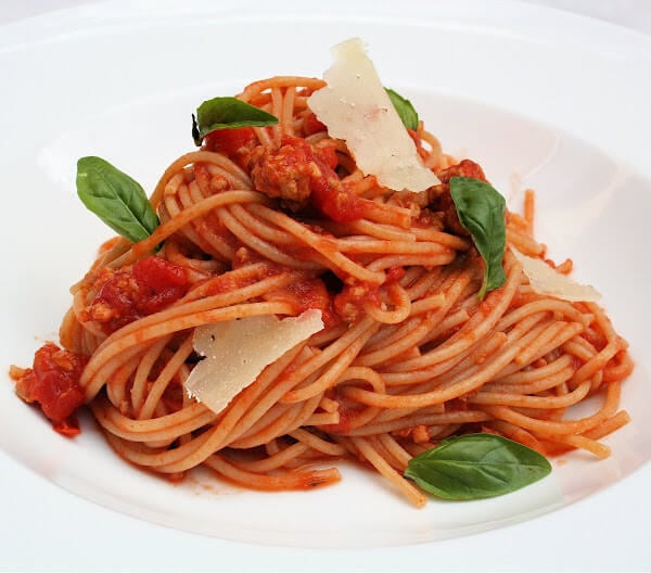 A plate of spaghetti.