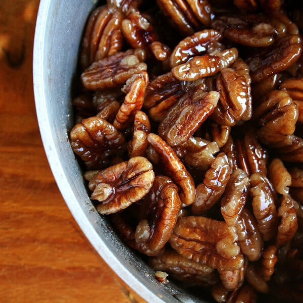 While not the simplest recipe to whip up — this recipe calls for blanching first, then deep-frying — these candied pecans are the crunchiest and most delicious I've ever tasted. // alexandracooks.com While not the simplest recipe to whip up — this recipe calls for blanching first, then deep-frying — these candied pecans are the crunchiest and most delicious I've ever tasted. // alexandracooks.com