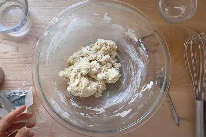 A bowl of sticky tortilla dough.
