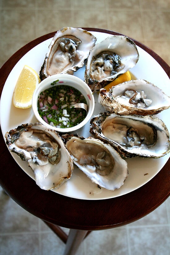 Our great eating adventure 2010 began at home with champagne and oysters. Oh champagne and oysters! Is anything more celebratory? // alexandracooks.com Our great eating adventure 2010 began at home with champagne and oysters. Oh champagne and oysters! Is anything more celebratory? // alexandracooks.com