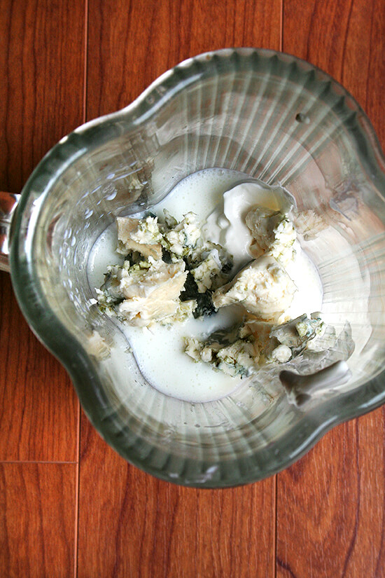 blender Blue Cheese Dressing ingredients in blender