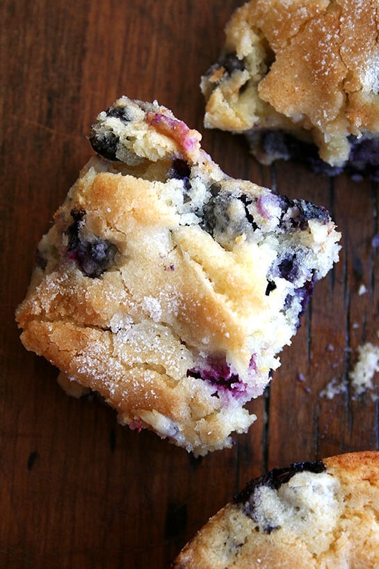 Overhead close-up of buttermilk breakfast cake fresh from the oven.