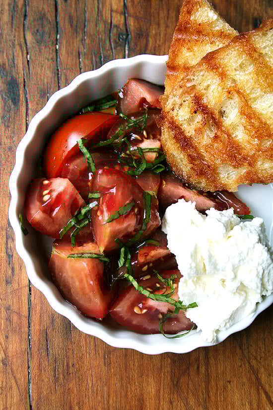 Could anything be more satisfying than this simple lunch this time of year? Homemade ricotta, Olin-Fox Farms CSA tomatoes, and grilled bread. Yum Yum Yum! // alexandracooks.com Could anything be more satisfying than this simple lunch this time of year? Homemade ricotta, Olin-Fox Farms CSA tomatoes, and grilled bread. Yum Yum Yum! // alexandracooks.com