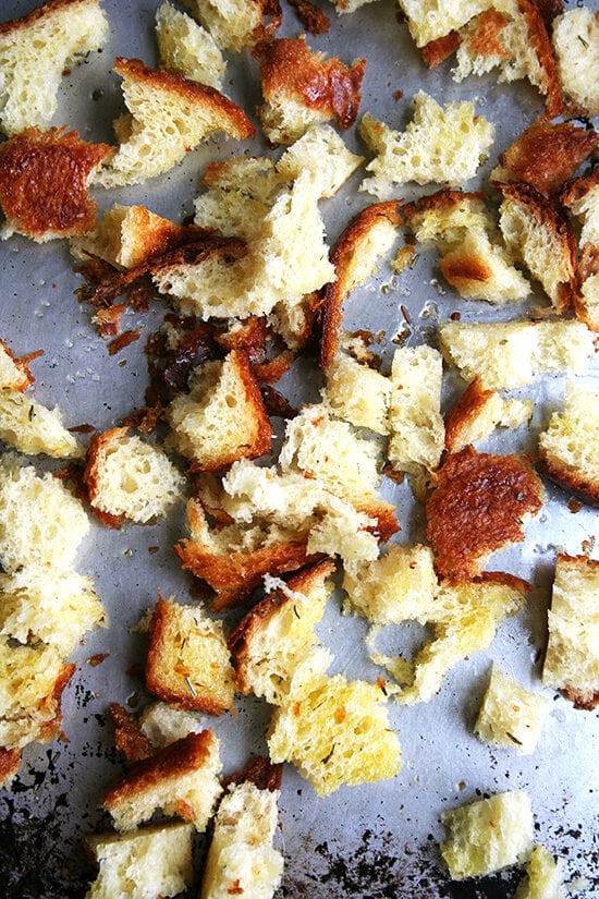 brioche croutons, unbaked brioche croutons, unbaked