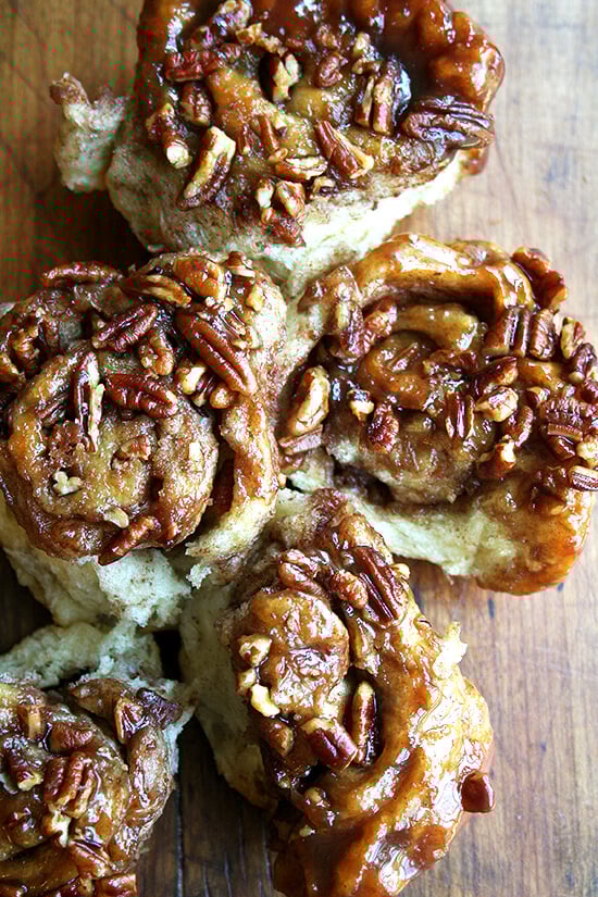 From the Artisan Bread in Five Minutes a Day cookbook, these sticky pecan caramel rolls, covered in rich caramel and pecans, are a definite crowd pleaser. Looking for a Labor Day Weekend morning treat? These are for you. A delectable recipe! // alexandracooks.com cinnamon rolls