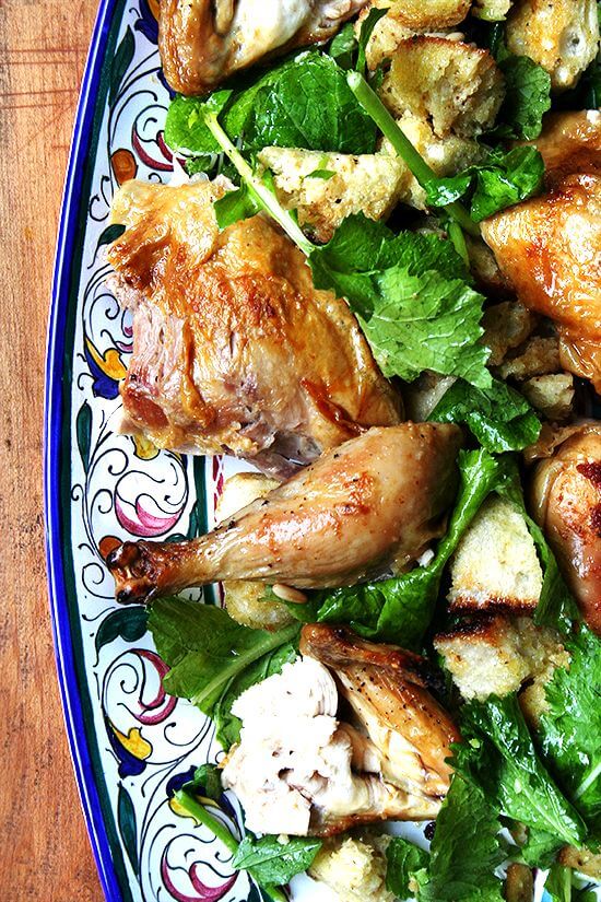 If you are under the impression that serving a whole roast chicken mid week is an impossibility, think again. A super moist, most delicious chicken can be achieved in 45 minutes. Nothing tastes better this time of year than whole roasted chicken — whole roasted chicken smothering bread salad that is! Give this recipe a whirl. You won't be disappointed. // alexandracooks.com If you are under the impression that serving a whole roast chicken mid week is an impossibility, think again. A super moist, most delicious chicken can be achieved in 45 minutes. Nothing tastes better this time of year than whole roasted chicken — whole roasted chicken smothering bread salad that is! Give this recipe a whirl. You won't be disappointed. // alexandracooks.com