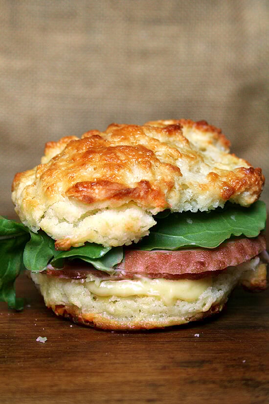 Tender and flaky, these buttermilk cheddar biscuits are the perfect vessel for housing slices of ham or turkey or roast beef, handfuls of arugula, and a slathering of mustard sauce, a must-have recipe if you're making ham this holiday season. // alexandracooks.com Tender and flaky, these buttermilk cheddar biscuits are the perfect vessel for housing slices of ham or turkey or roast beef, handfuls of arugula, and a slathering of mustard sauce, a must-have recipe if you're making ham this holiday season. // alexandracooks.com