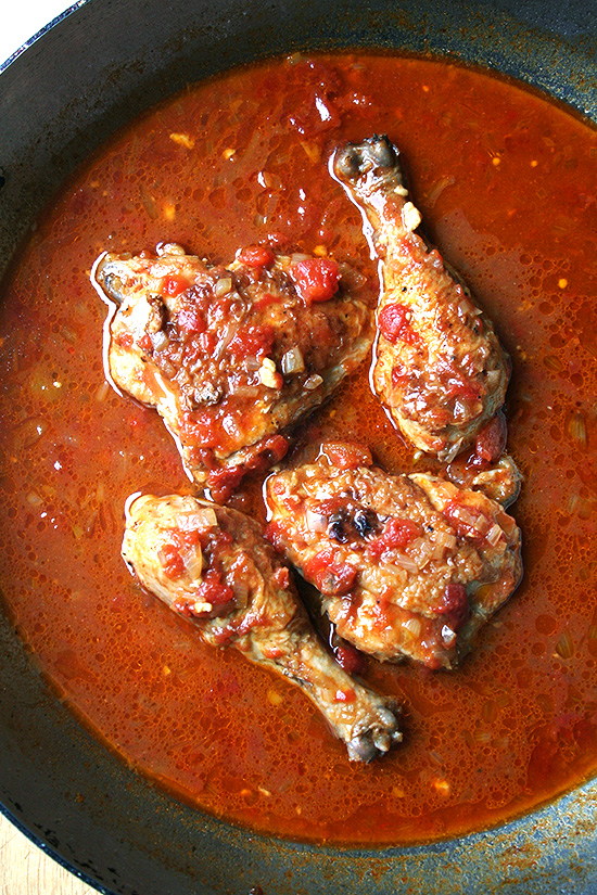 Chicken au vinaigre, a classic French preparation of braised chicken, is all about the sauce, a rich concentration of shallots, crushed tomatoes, mustard and reduced sherry and sherry vinegar. I love serving this with egg noodles, which soak up the delicious sauce so nicely, but a natural (perhaps even more delicious) alternative to the noodles is a hunk of bread. That time of year has certainly arrived, when cleaning dinner plates with crusty bread is more than acceptable. // alexandracooks.com Chicken au vinaigre, a classic French preparation of braised chicken, is all about the sauce, a rich concentration of shallots, crushed tomatoes, mustard and reduced sherry and sherry vinegar. I love serving this with egg noodles, which soak up the delicious sauce so nicely, but a natural (perhaps even more delicious) alternative to the noodles is a hunk of bread. That time of year has certainly arrived, when cleaning dinner plates with crusty bread is more than acceptable. // alexandracooks.com