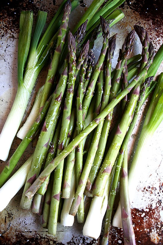 asparagus & spring onions, ready to be baked asparagus & spring onions, ready to be baked