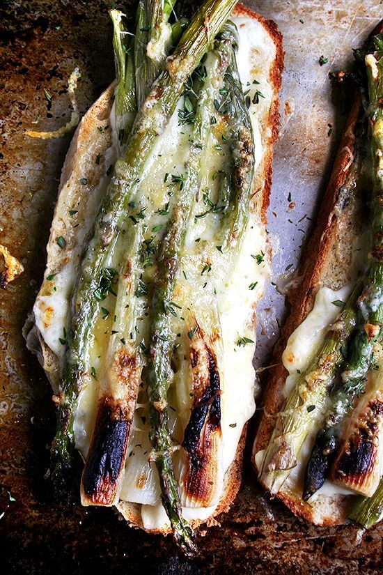 A bubbling, bechamel-and-roasted vegetable open-faced sandwich, this asparagus croque monsieur is daydream worthy. While you won't miss the meat on this spring vegetable tartine, one topped with smoked Niman Ranch ham would be heavenly. // alexandracooks.com A bubbling, bechamel-and-roasted vegetable open-faced sandwich, this asparagus croque monsieur is daydream worthy. While you won't miss the meat on this spring vegetable tartine, one topped with smoked Niman Ranch ham would be heavenly. // alexandracooks.com