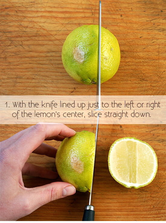 cutting a lemon for garnish, step 1 cutting a lemon for garnish, step 1