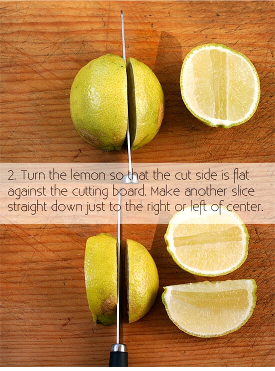 cutting a lemon for garnish, step 2 cutting a lemon for garnish, step 2