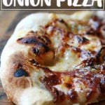 Fig jam, caramelized onion and blue cheese pizza.