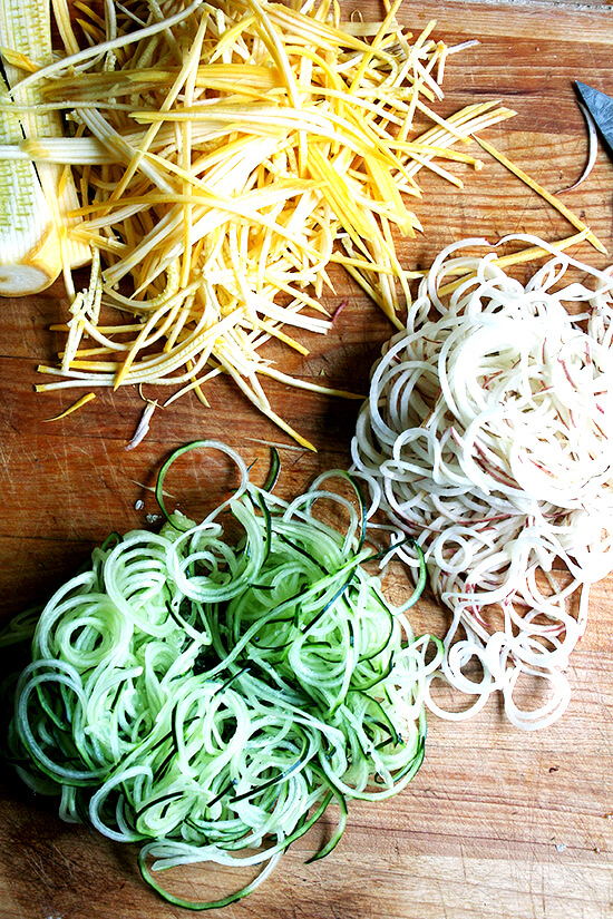 If you're in the market for a mandoline, I highly recommend the Benriner, but I would sleep better knowing you purchased a pair of kevlar gloves along with it. And if you have room for another gadget, the Benriner turning slicer does in fact have a place in the kitchen -- for certain vegetables it is a much safer and better tool to use than a mandoline, and if you're at all frightened by the idea of using a mandoline, the turning slicer might be the way to go. // alexandracooks.com If you're in the market for a mandoline, I highly recommend the Benriner, but I would sleep better knowing you purchased a pair of kevlar gloves along with it. And if you have room for another gadget, the Benriner turning slicer does in fact have a place in the kitchen -- for certain vegetables it is a much safer and better tool to use than a mandoline, and if you're at all frightened by the idea of using a mandoline, the turning slicer might be the way to go. // alexandracooks.com