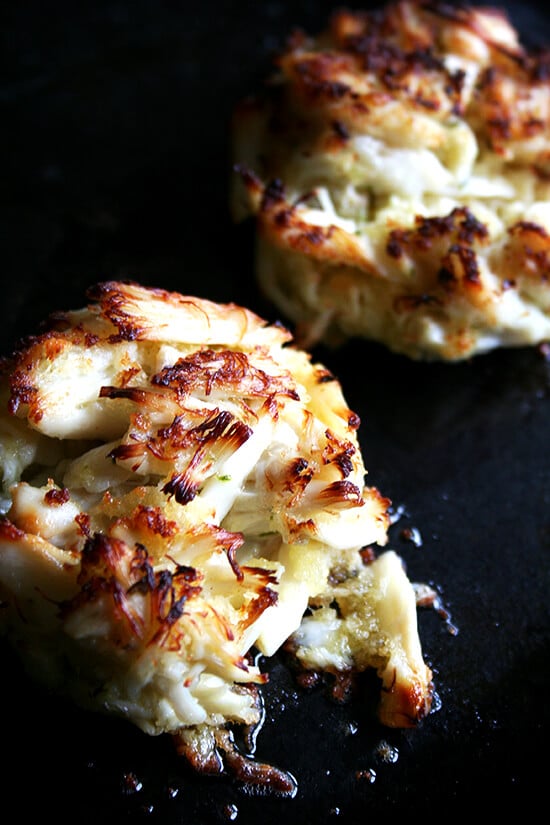 Broiled, lightly seasoned, meaty, Dockside crabcakes embody everything I hope for in a crabcake. Because the cakes are broiled, the cakes can (and should) be delicately and loosely formed. A nearly falling-apart crab cake will ensure that the mayonnaise and panko (or pulverized Saltines or bread crumbs or whatever you are using) are doing their job as binders but nothing more. // alexandracooks.com Broiled, lightly seasoned, meaty, Dockside crabcakes embody everything I hope for in a crabcake. Because the cakes are broiled, the cakes can (and should) be delicately and loosely formed. A nearly falling-apart crab cake will ensure that the mayonnaise and panko (or pulverized Saltines or bread crumbs or whatever you are using) are doing their job as binders but nothing more. // alexandracooks.com