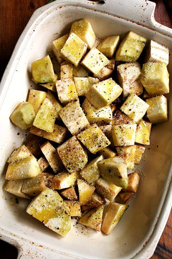 eggplant, ready for the oven