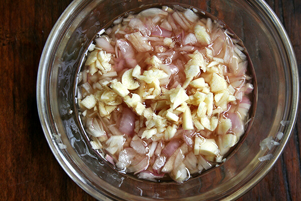 shallots & garlic macerating in vinegar shallots & garlic macerating in vinegar
