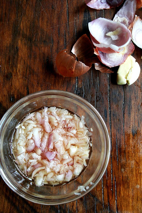 shallots & garlic macerating in vinegar shallots & garlic macerating in vinegar
