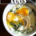 A ramekin filled with baked eggs.