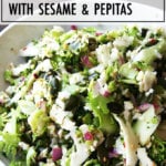 A bowl of broccoli-cauliflower salad.