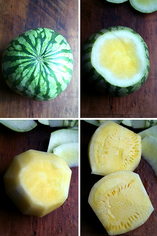 peeling the watermelon