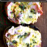 Croque monsieur on a cutting board.