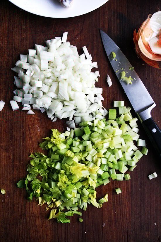 diced onions and celery