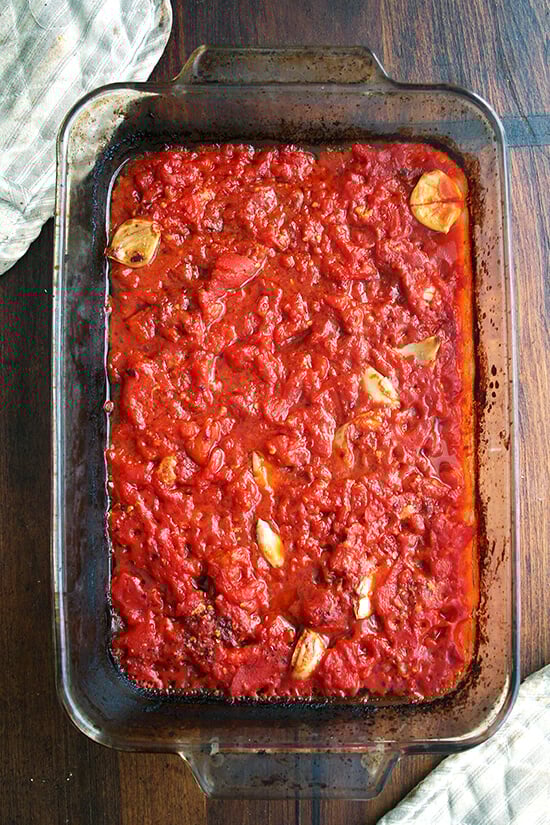 Roasted with butter, anchovies and a lot of garlic, canned tomatoes transform into an incredibly tasty, easy-to-make, all-purpose tomato sauce. // alexandracooks.com Roasted with butter, anchovies and a lot of garlic, canned tomatoes transform into an incredibly tasty, easy-to-make, all-purpose tomato sauce. // alexandracooks.com