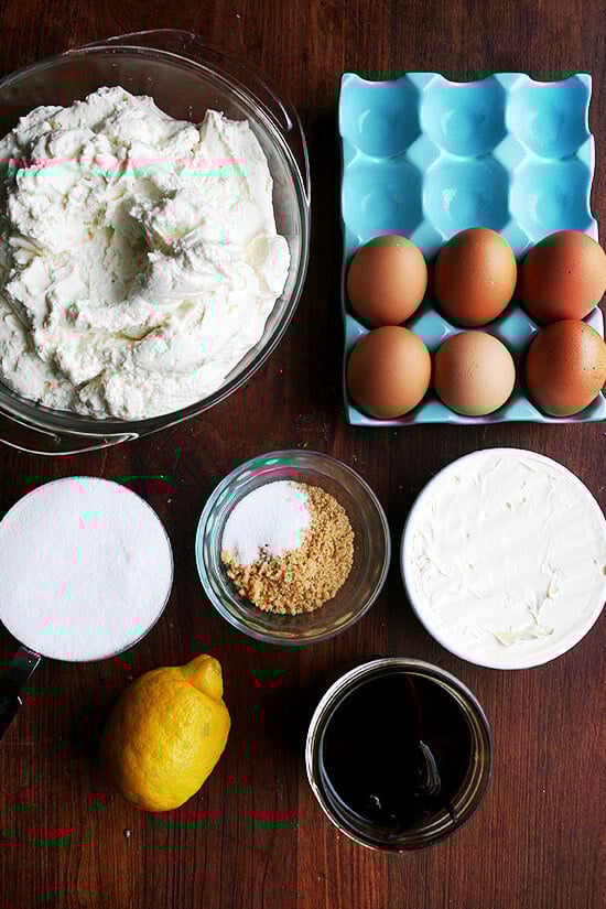 The ingredients to make the lemon-ricotta cheesecake