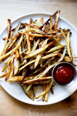 A pile of homemade oven fries.