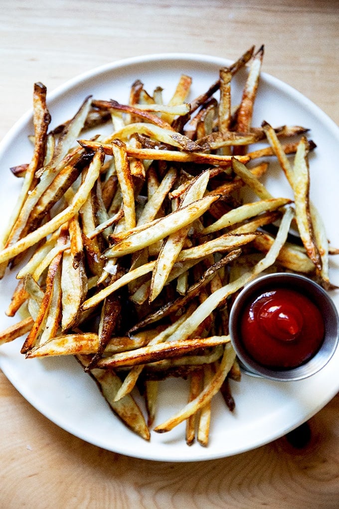A pile of homemade oven fries.