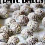 A tray of lemon coconut date balls.