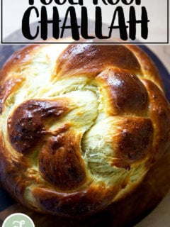 Freshly baked Challah on a board.