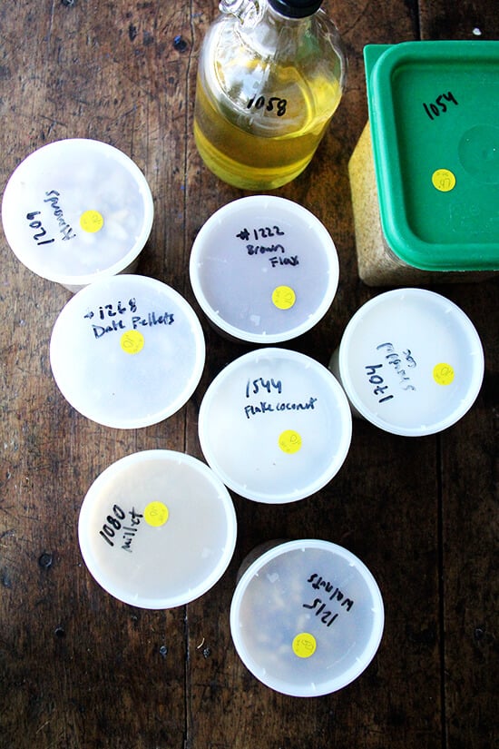 Containers for bulk food shopping.