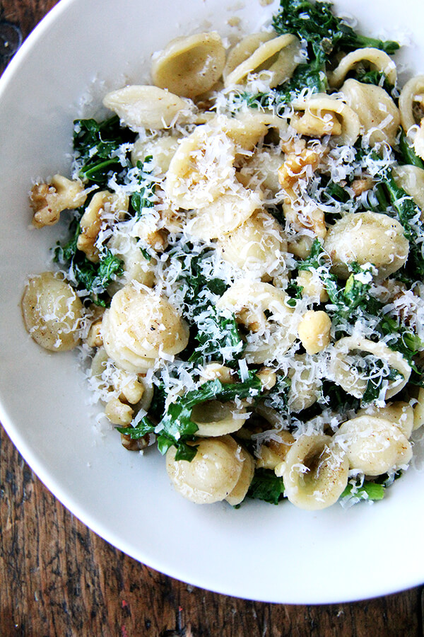 This recipe for orecchiette with Swiss chard, brown butter and walnuts is another version of a favorite recipe I make all winter with Brussels sprouts. Here, the pasta is simply drained over the chard or kale — just enough to wilt it — and when you use baby Swiss chard or kale it is especially good. // alexandracooks.com This recipe for orecchiette with Swiss chard, brown butter and walnuts is another version of a favorite recipe I make all winter with Brussels sprouts. Here, the pasta is simply drained over the chard or kale — just enough to wilt it — and when you use baby Swiss chard or kale it is especially good. // alexandracooks.com