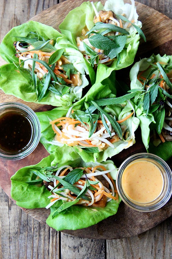 I love this peanut sauce, one I have made a number of times over the years, for its versatility: for chicken satay, lettuce wraps, and fresh spring rolls. It, along with copious amounts of Thai basil, even transforms tofu. // alexandracooks.com I love this peanut sauce, one I have made a number of times over the years, for its versatility: for chicken satay, lettuce wraps, and fresh spring rolls. It, along with copious amounts of Thai basil, even transforms tofu. // alexandracooks.com