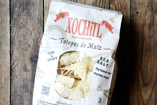 Xochitl chips in a bag.