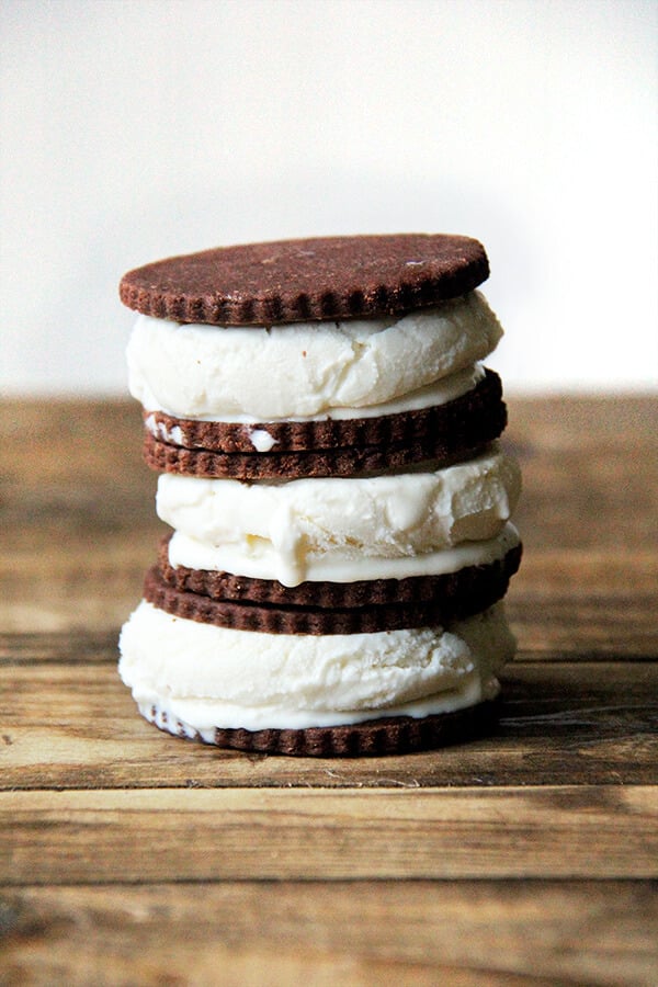 Even in soft-batch form, these ice cream sandwiches shine, their deep cocoa flavor permeating every bite, their yielding texture preventing the ice cream from squirting out the sides. Once assembled, these sandwiches benefit from a brief chilling in the freezer to set up, but as far as I can tell, there's no wrong way to eat ice cream's favorite cookie...or something like that? // alexandracooks.com Even in soft-batch form, these ice cream sandwiches shine, their deep cocoa flavor permeating every bite, their yielding texture preventing the ice cream from squirting out the sides. Once assembled, these sandwiches benefit from a brief chilling in the freezer to set up, but as far as I can tell, there's no wrong way to eat ice cream's favorite cookie...or something like that? // alexandracooks.com
