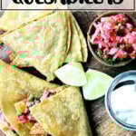 Sweet potato quesadillas on a board.