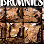 An overhead shot of cut, fudgy brownies.