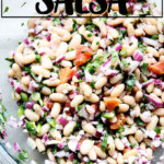 A bowl of white bean salsa.