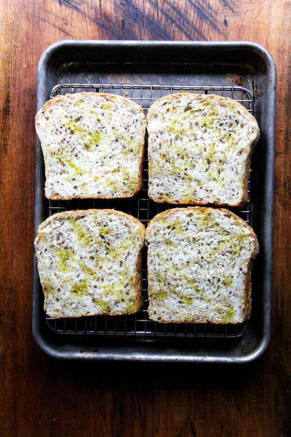 quinoa and flax bread, ready for broiler