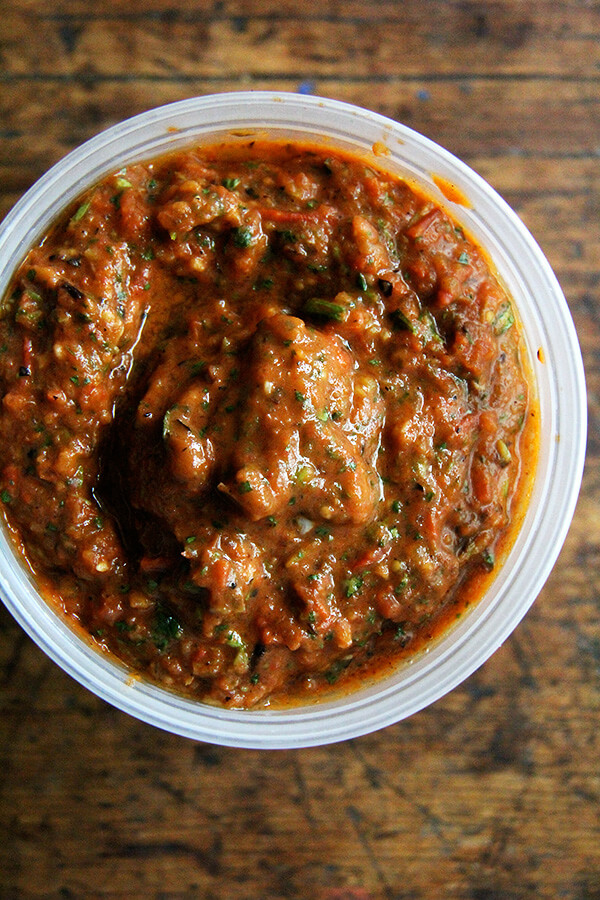 This recipe for a blistered salsa roja, made by charring tomatoes, jalapeños, and onions in a skillet is incredibly delicious. And at only, start to finish, 25 minutes to make, you can get it on the table fast. // alexandracooks.com This recipe for a blistered salsa roja, made by charring tomatoes, jalapeños, and onions in a skillet is incredibly delicious. And at only, start to finish, 25 minutes to make, you can get it on the table fast. // alexandracooks.com