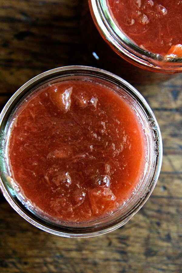 Jarred rhubarb compote.