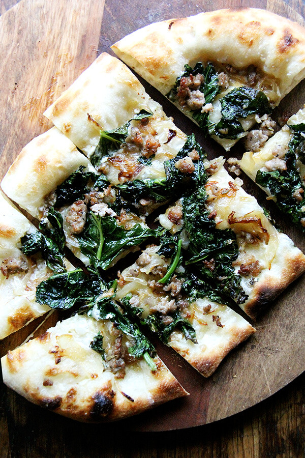Here are recipes for three summer pizzas — peach and basil, broccoli rabe and sausage, and roasted red pepper and tomato — plus a few pizza-making tips. And even in the summer heat, each colorful crème fraîche-slicked pie makes every second spent in my sultry kitchen well worth it. // alexandracooks.com Here are recipes for three summer pizzas — peach and basil, broccoli rabe and sausage, and roasted red pepper and tomato — plus a few pizza-making tips. And even in the summer heat, each colorful crème fraîche-slicked pie makes every second spent in my sultry kitchen well worth it. // alexandracooks.com