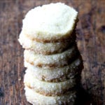 A stack of vanilla bean sablé cookies.
