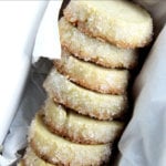 A box filled with vanilla bean sablé cookies.