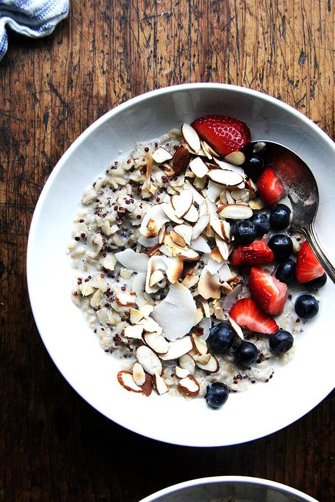 I’ve been making this oat and quinoa porridge nearly every morning for breakfast since learning the recipe, and while it’s a bit more work than other cooked-from-scratch hot breakfast cereals, it’s well worth the effort. An aromatic, light but satisfying, perfectly sweet porridge that comes together in a snap. // alexandracooks.com I’ve been making this oat and quinoa porridge nearly every morning for breakfast since learning the recipe, and while it’s a bit more work than other cooked-from-scratch hot breakfast cereals, it’s well worth the effort. An aromatic, light but satisfying, perfectly sweet porridge that comes together in a snap. // alexandracooks.com