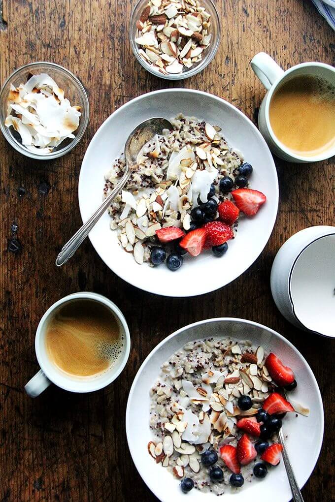 I’ve been making this oat and quinoa porridge nearly every morning for breakfast since learning the recipe, and while it’s a bit more work than other cooked-from-scratch hot breakfast cereals, it’s well worth the effort. An aromatic, light but satisfying, perfectly sweet porridge that comes together in a snap. // alexandracooks.com I’ve been making this oat and quinoa porridge nearly every morning for breakfast since learning the recipe, and while it’s a bit more work than other cooked-from-scratch hot breakfast cereals, it’s well worth the effort. An aromatic, light but satisfying, perfectly sweet porridge that comes together in a snap. // alexandracooks.com